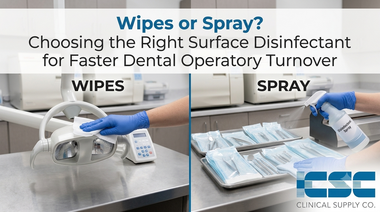 Wipes or Spray? Choosing the Right Surface Disinfectant for Faster Dental Operatory Turnover