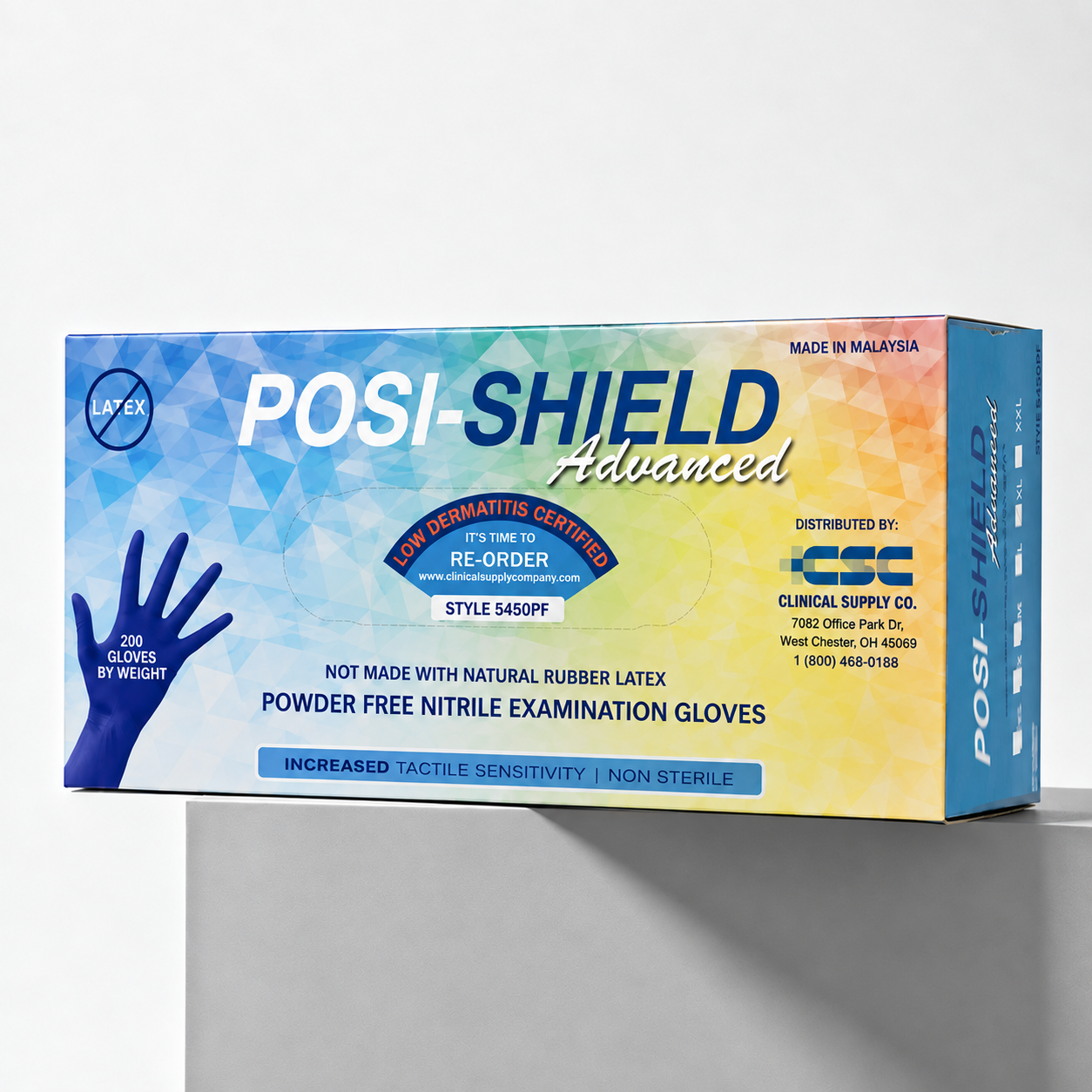 Posi-Shield Advanced™ Low Dermatitis Nitrile: Violet Blue Exam Gloves for Sensitive Skin, 200 per box