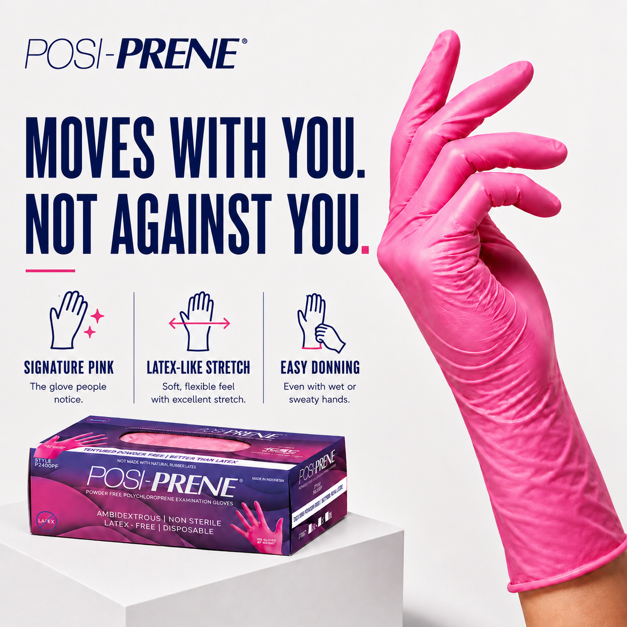 Posi-Prene® Pink Perfection: Powder/Latex-Free Polychloroprene Exam Gloves, 100 per box