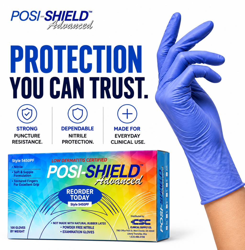 Posi-Shield Advanced™ Low Dermatitis Nitrile: Violet Blue Exam Gloves for Sensitive Skin, 100 per box
