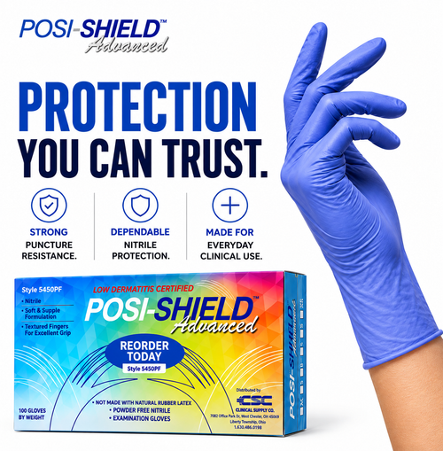 Posi-Shield Advanced™ Low Dermatitis Nitrile: Violet Blue Exam Gloves for Sensitive Skin, 100 per box