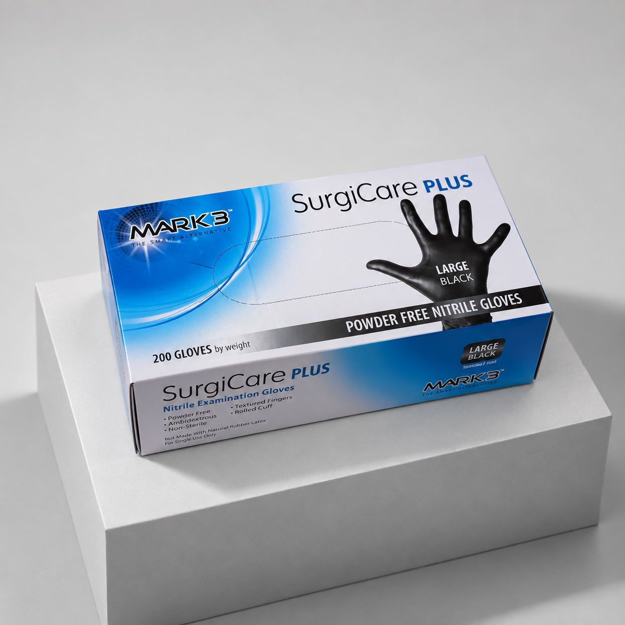 SurgiCare Plus Nitrile Exam Gloves, 3 mil, black, disposable, 200 per box, 10 bx per case