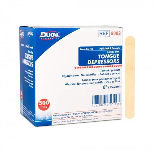 Tongue Blades, 6", standard, 500 per box, 10 box per case - Clinical Supply Company
