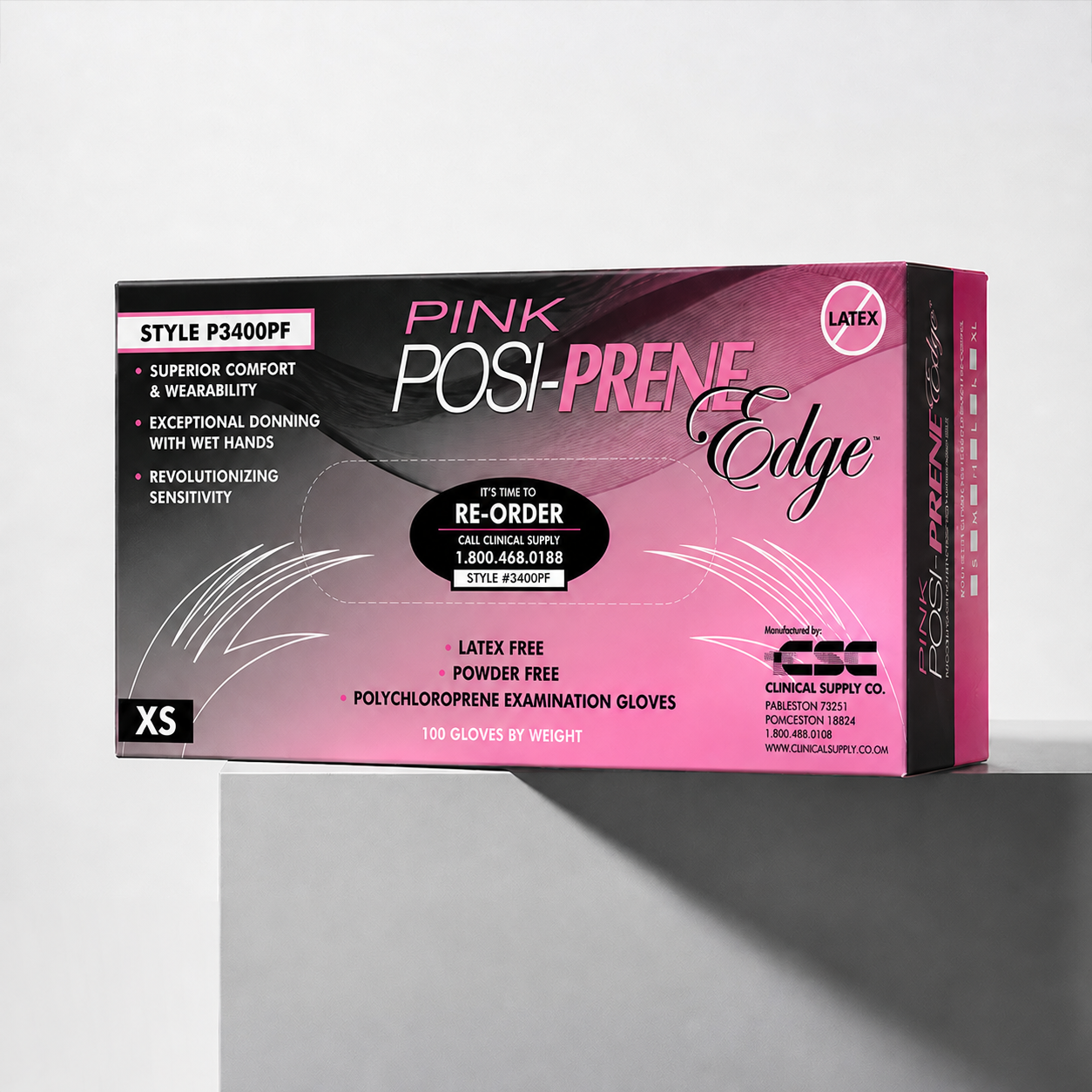 Posi-Prene® Edge: Precision and Comfort in Pink Polychloroprene Exam Gloves, 100 per box