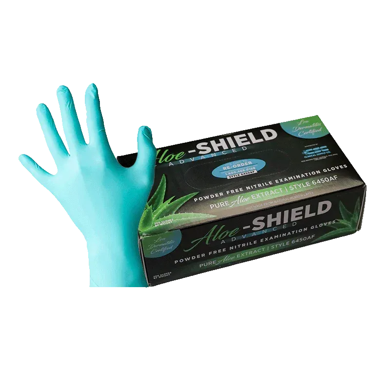 Aloe-SHIELD Advanced® Low Dermatitis: Aloe-Infused Green Nitrile Exam Gloves, 200 per box