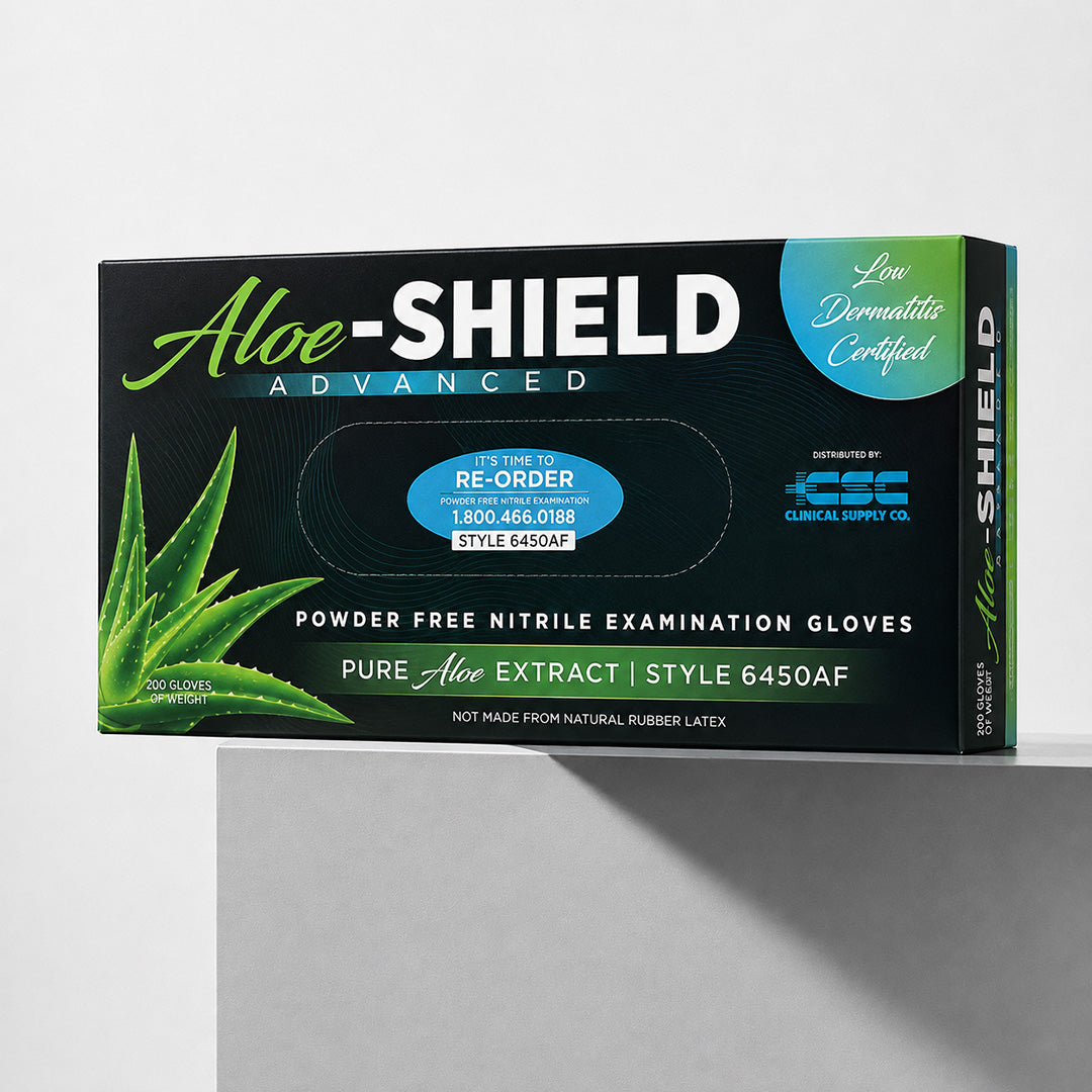 Aloe-SHIELD Advanced® Low Dermatitis: Aloe-Infused Green Nitrile Exam Gloves, 200 per box