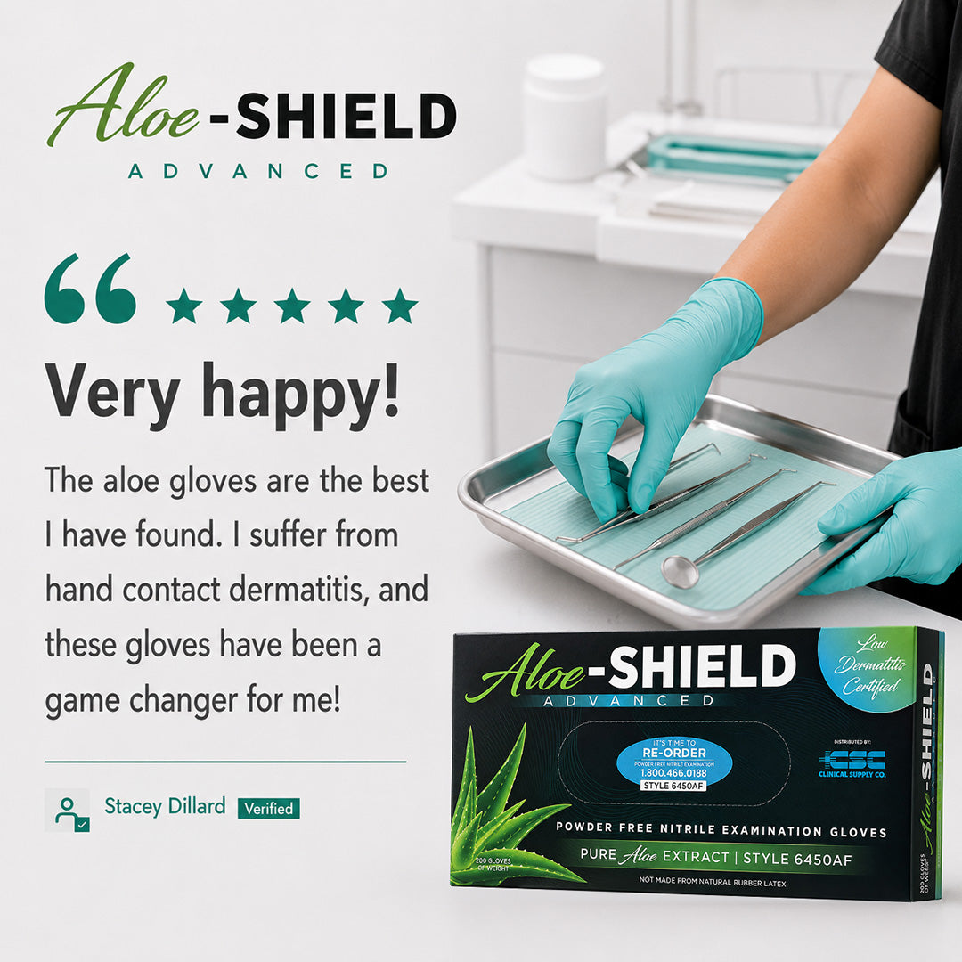 Aloe-SHIELD Advanced® Low Dermatitis: Aloe-Infused Green Nitrile Exam Gloves, 200 per box