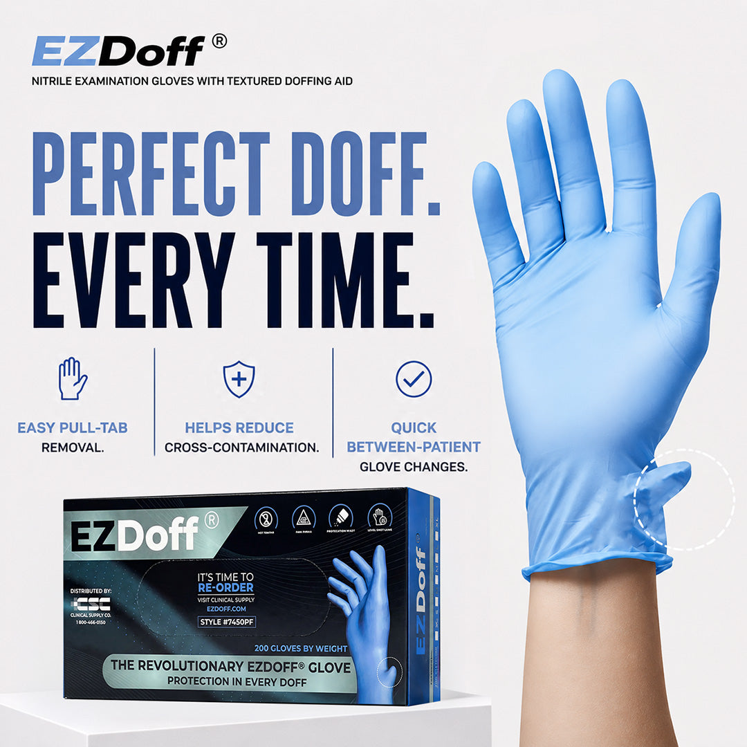 EZDoff Blue Nitrile Exam Gloves with Textured Doffing Aid, 200 per box