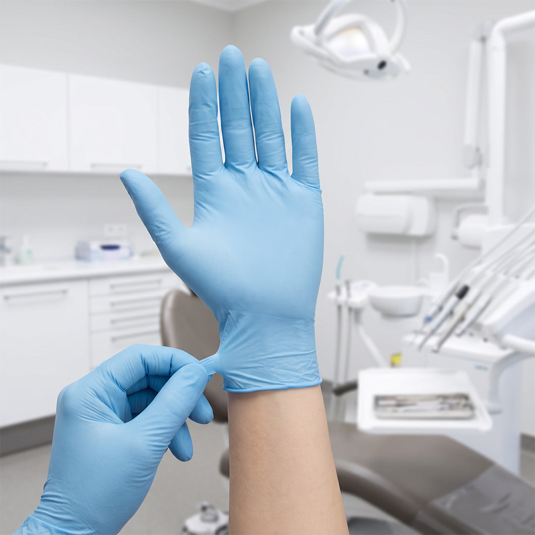 EZDoff Blue Nitrile Exam Gloves with Textured Doffing Aid, 200 per box