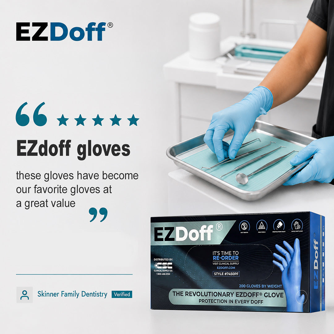 EZDoff Blue Nitrile Exam Gloves with Textured Doffing Aid, 200 per box