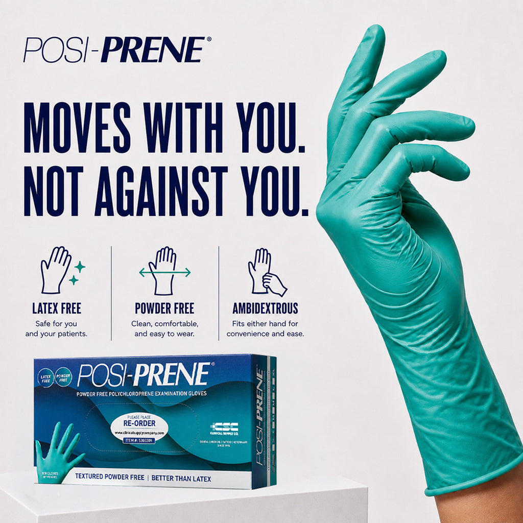 Posi-Prene® Vibrant Green: Powder/Latex-Free Polychloroprene Exam Gloves, 100 per box