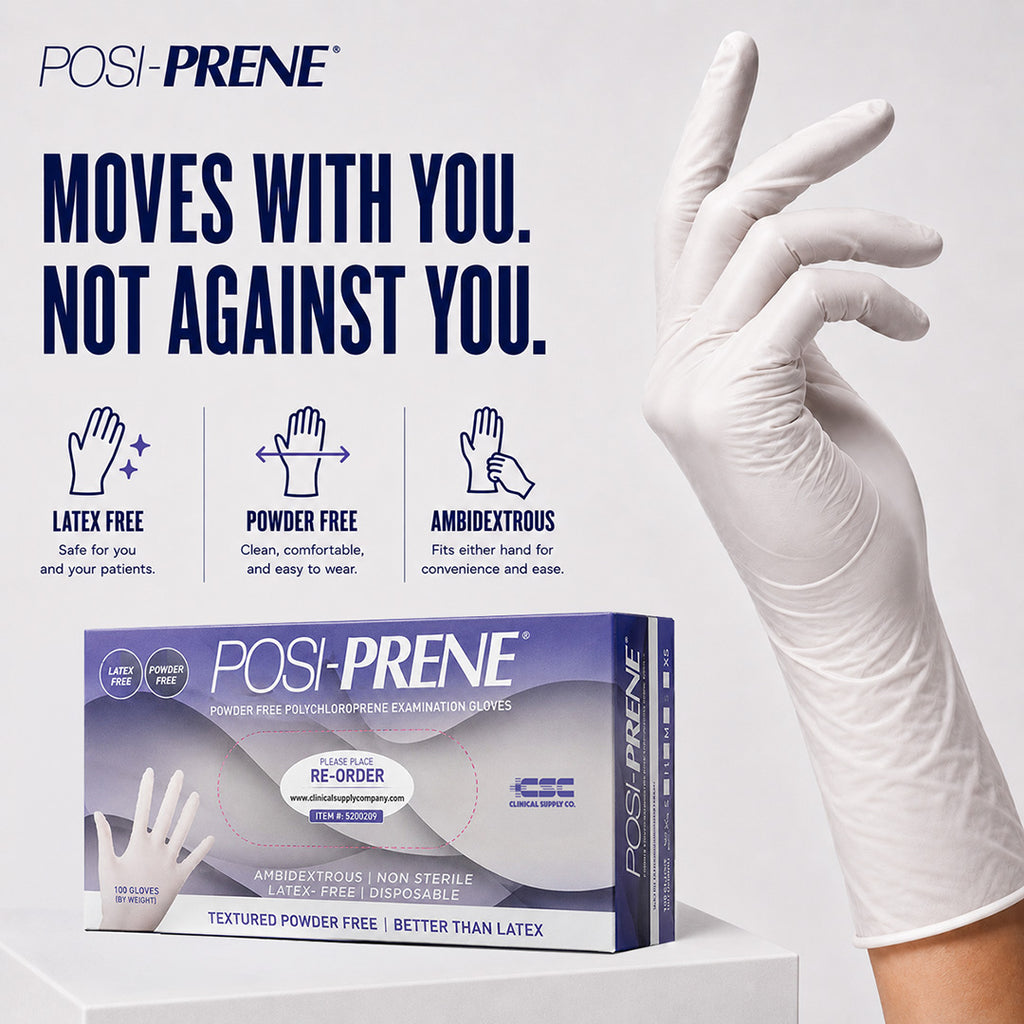 Posi-Prene® White Wonder: Powder/Latex-Free Polychloroprene Comfort Exam Gloves, 100 per box