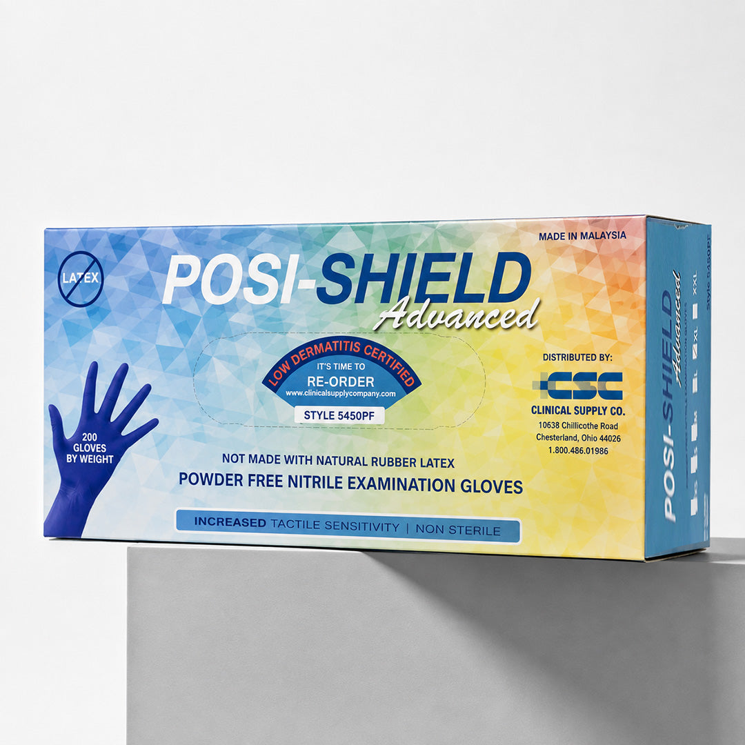 Posi-Shield Advanced™ Low Dermatitis Nitrile: Violet Blue Exam Gloves for Sensitive Skin, 200 per box