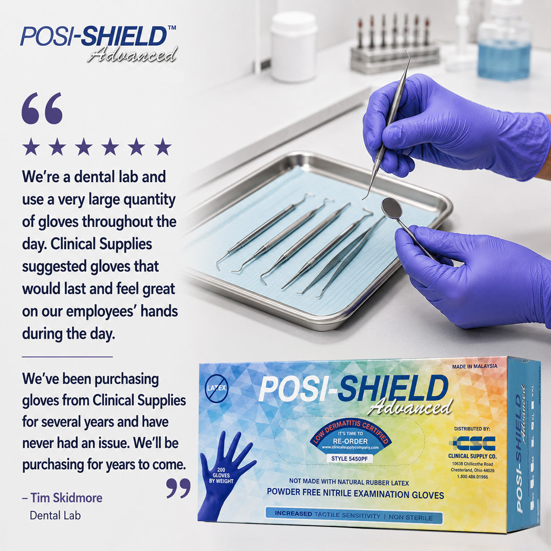 Posi-Shield Advanced™ Low Dermatitis Nitrile: Violet Blue Exam Gloves for Sensitive Skin, 200 per box