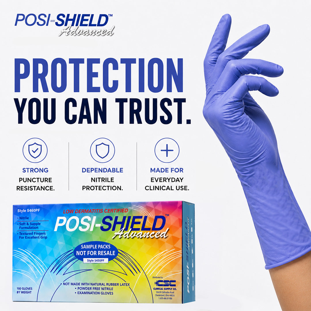 Posi-Shield Advanced™ Low Dermatitis Nitrile: Violet Blue Exam Gloves for Sensitive Skin, 100 per box