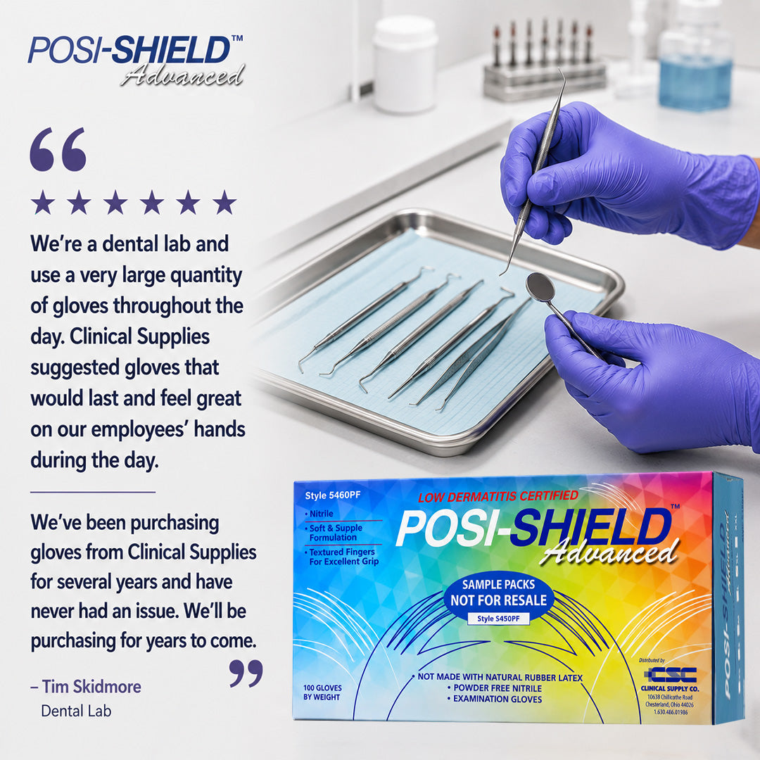 Posi-Shield Advanced™ Low Dermatitis Nitrile: Violet Blue Exam Gloves for Sensitive Skin, 100 per box