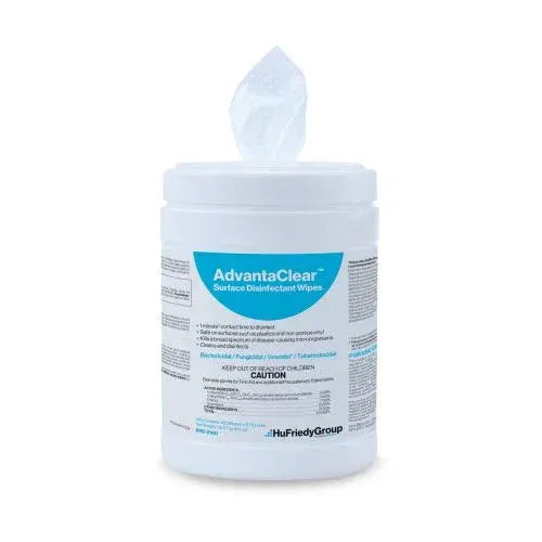 Hu-Friedy AdvantaClear Surface Disinfectant Wipe, 6" x 6.75", 160/Tub, 6 Tubs Per Case.