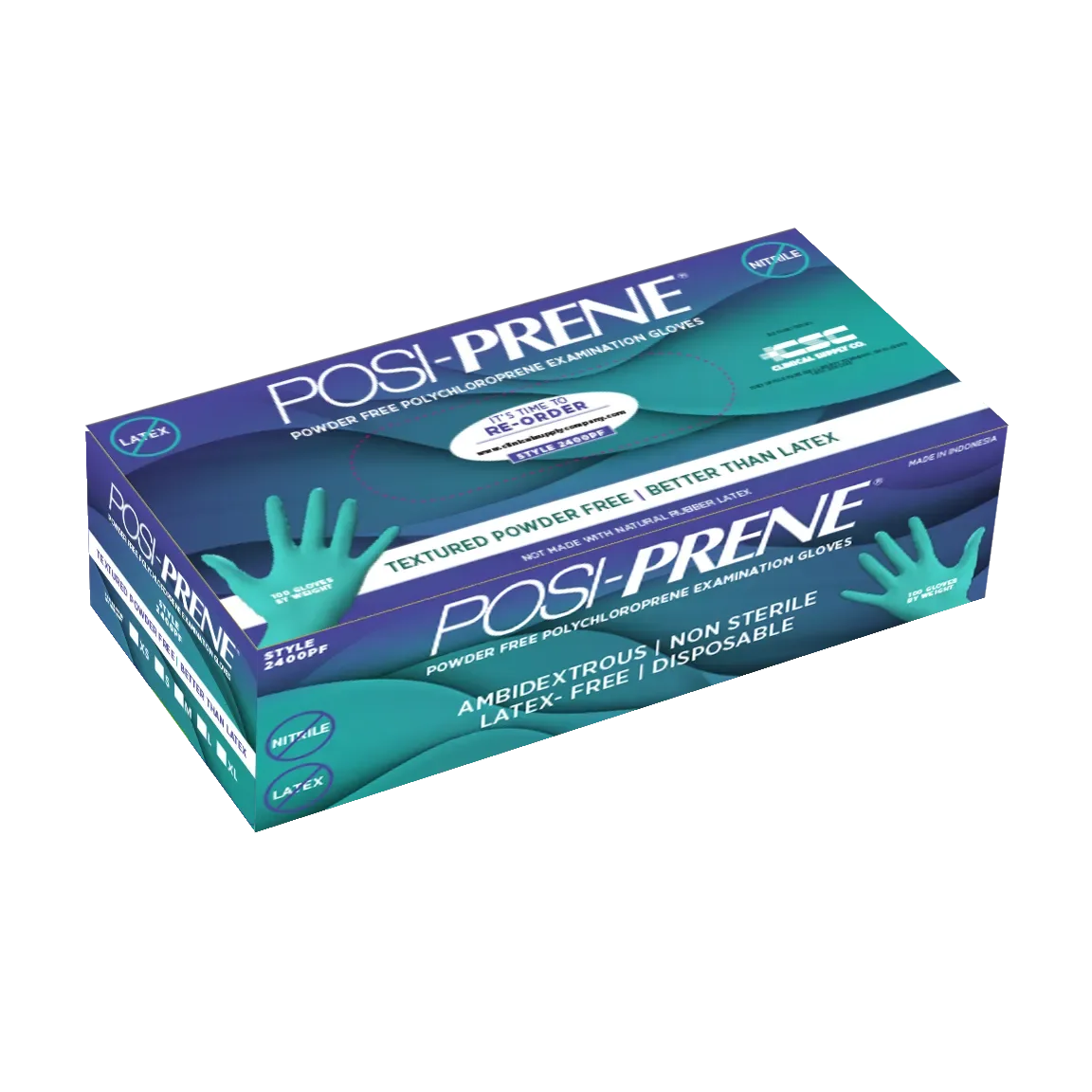 Posi-Prene® Vibrant Green: Powder/Latex-Free Polychloroprene Exam Gloves, 100 per box - Clinical Supply Company
