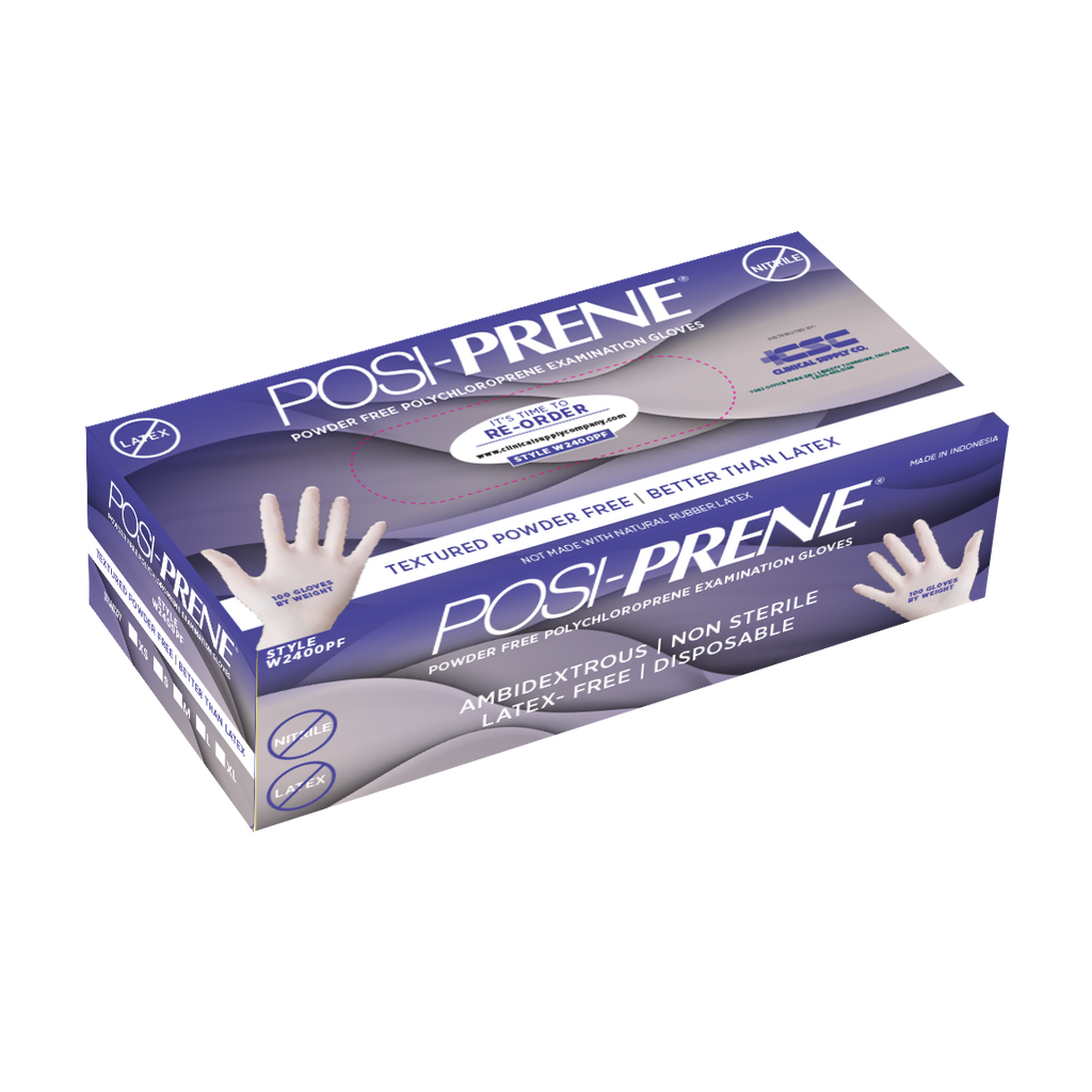 Posi-Prene® White Wonder: Powder/Latex-Free Polychloroprene Comfort Exam Gloves, 100 per box