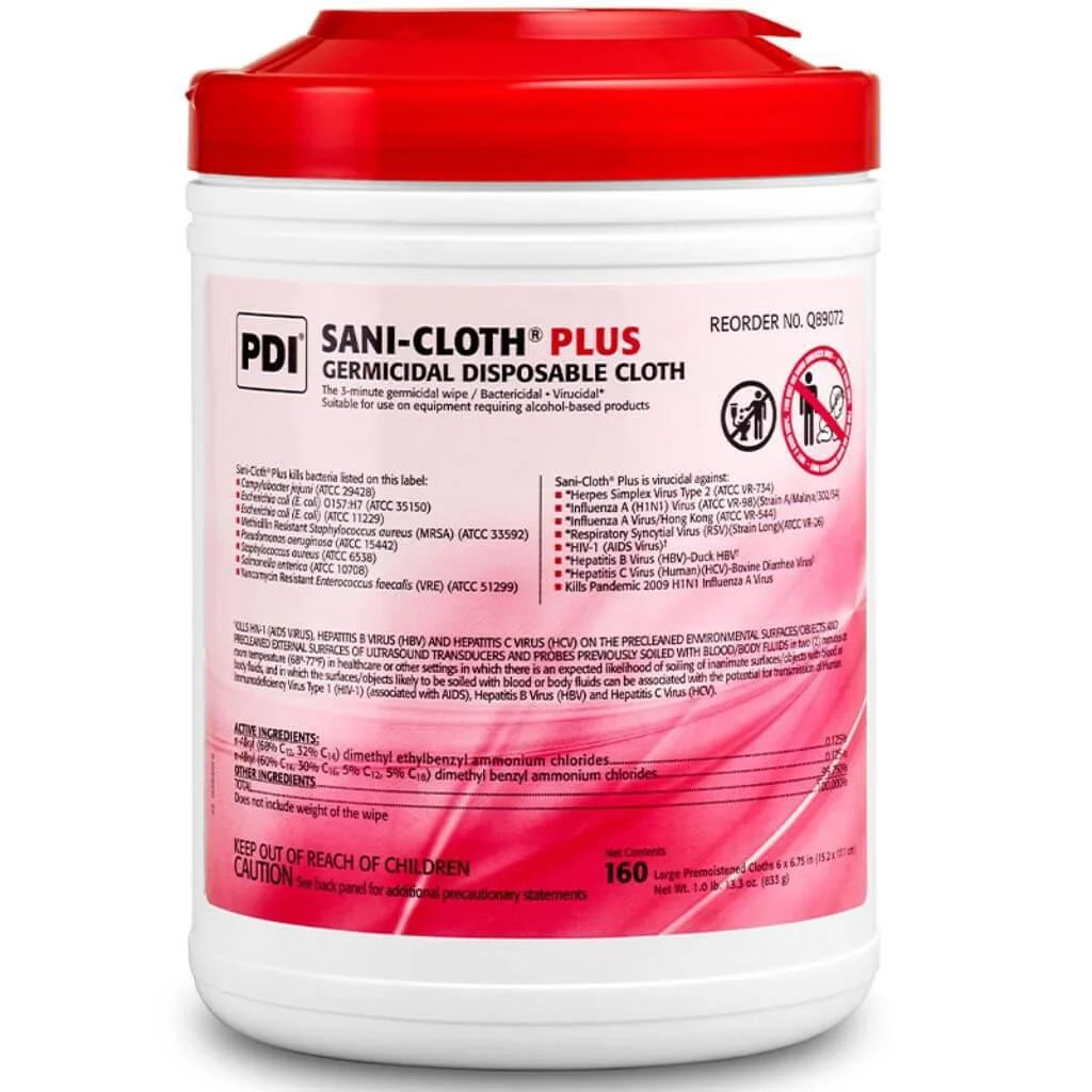 PDI Sani-Cloth Plus Germicidal Disposable Wipes Large, 160 wipes per canister