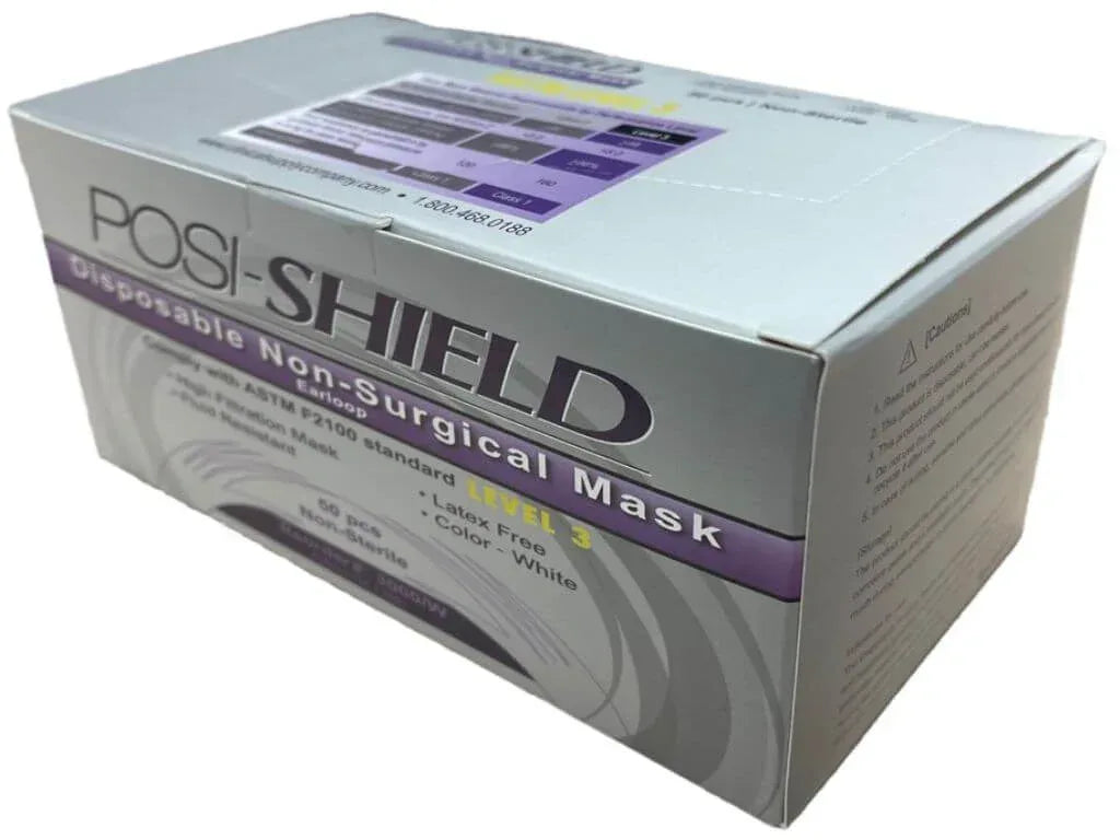 Posi-Shield® Earloop Procedural Mask, White, Level 3, 50 masks per box