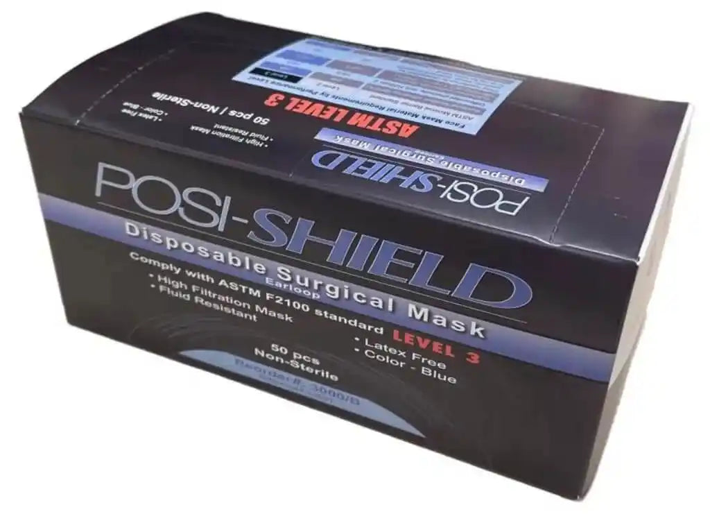 🎁 Posi-Shield® Surgical Earloop Face Mask, ASTM F2100 Level 3, Blue, 50 masks per box (100% off)