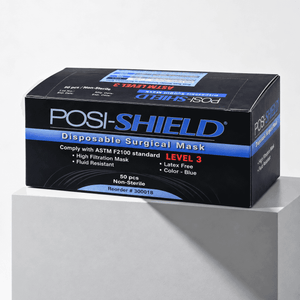 SAMPLE OF Posi-Shield® Surgical Earloop Face Mask, ASTM F2100 Level 3, Blue, 50 masks per box