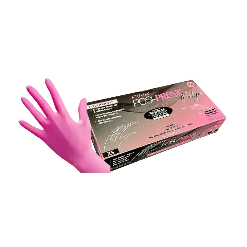 Posi-Prene® Edge: Precision and Comfort in Pink Polychloroprene Exam Gloves, 100 per box - Clinical Supply Company
