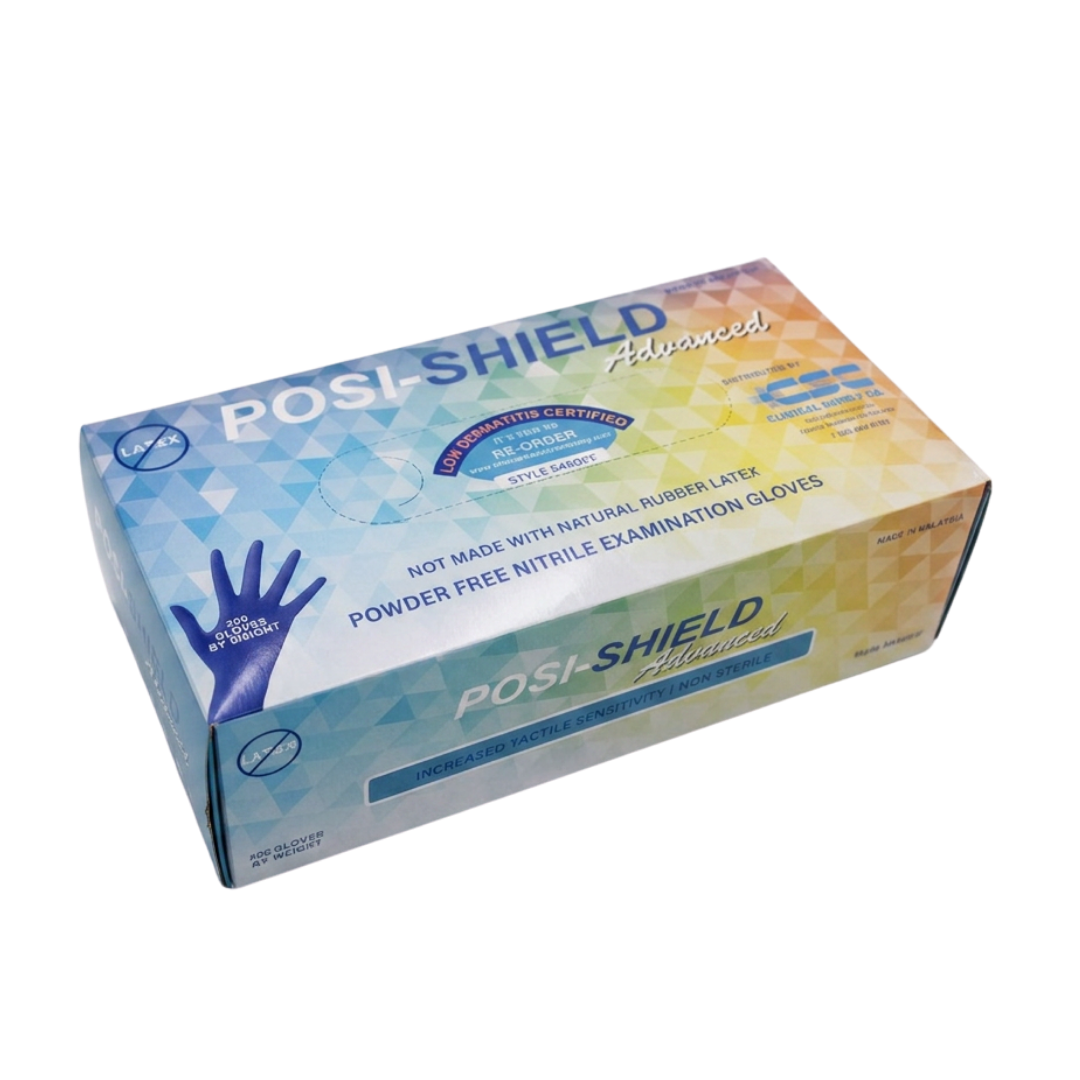 Posi-Shield Advanced™ Low Dermatitis Nitrile: Violet Blue Exam Gloves for Sensitive Skin, 200 per box