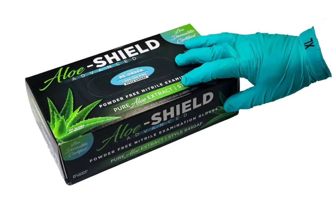 Aloe-SHIELD Advanced® Comfort: Aloe-Infused Green Nitrile Exam Gloves, 200 per box