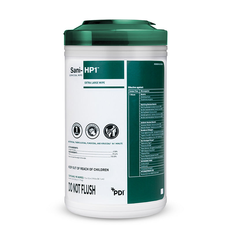 PDI HP1 Germicidal Wipes X-Large, 95 wipes per canister