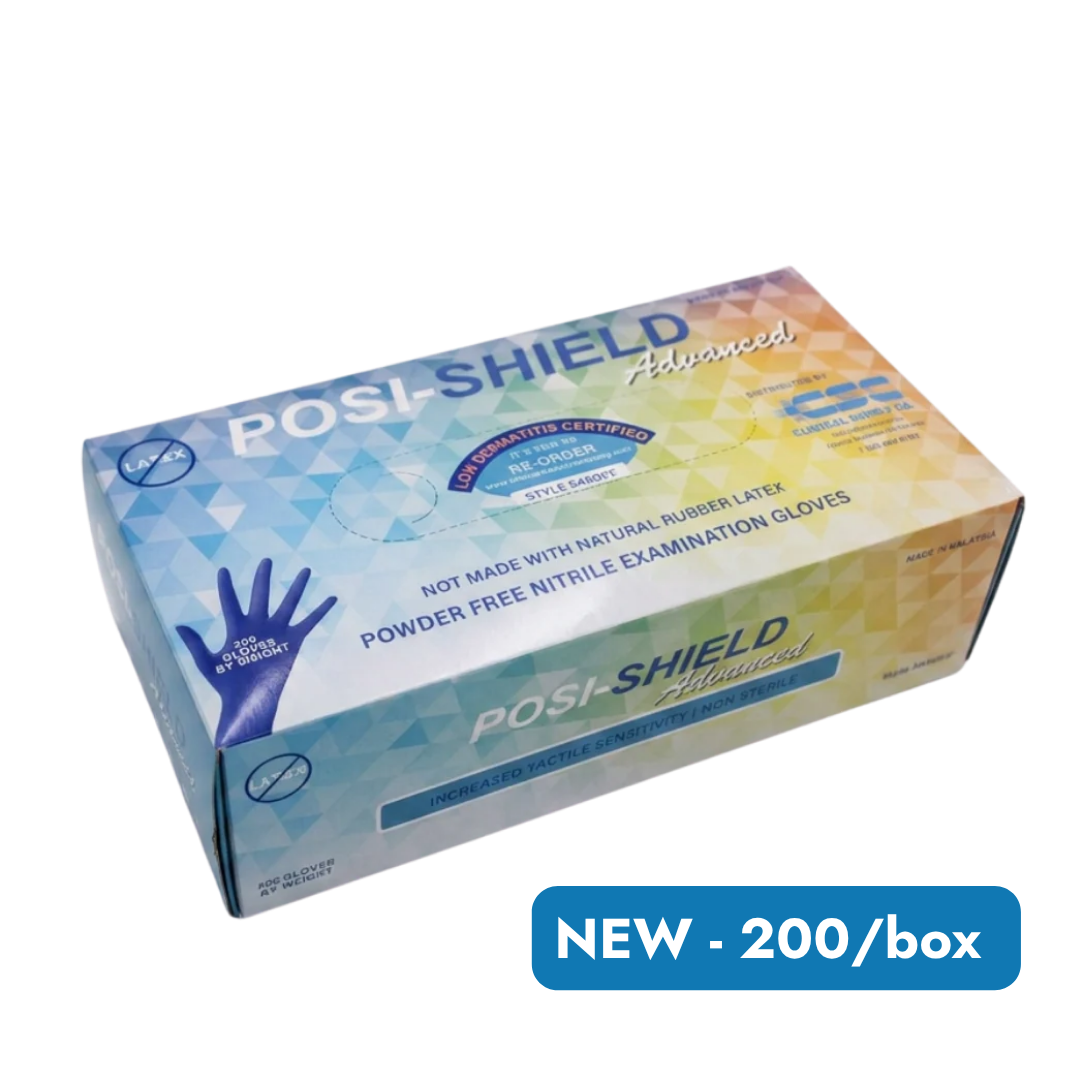 Posi-Shield Advanced™ Low Dermatitis Nitrile: Violet Blue Exam Gloves for Sensitive Skin, 200 per box