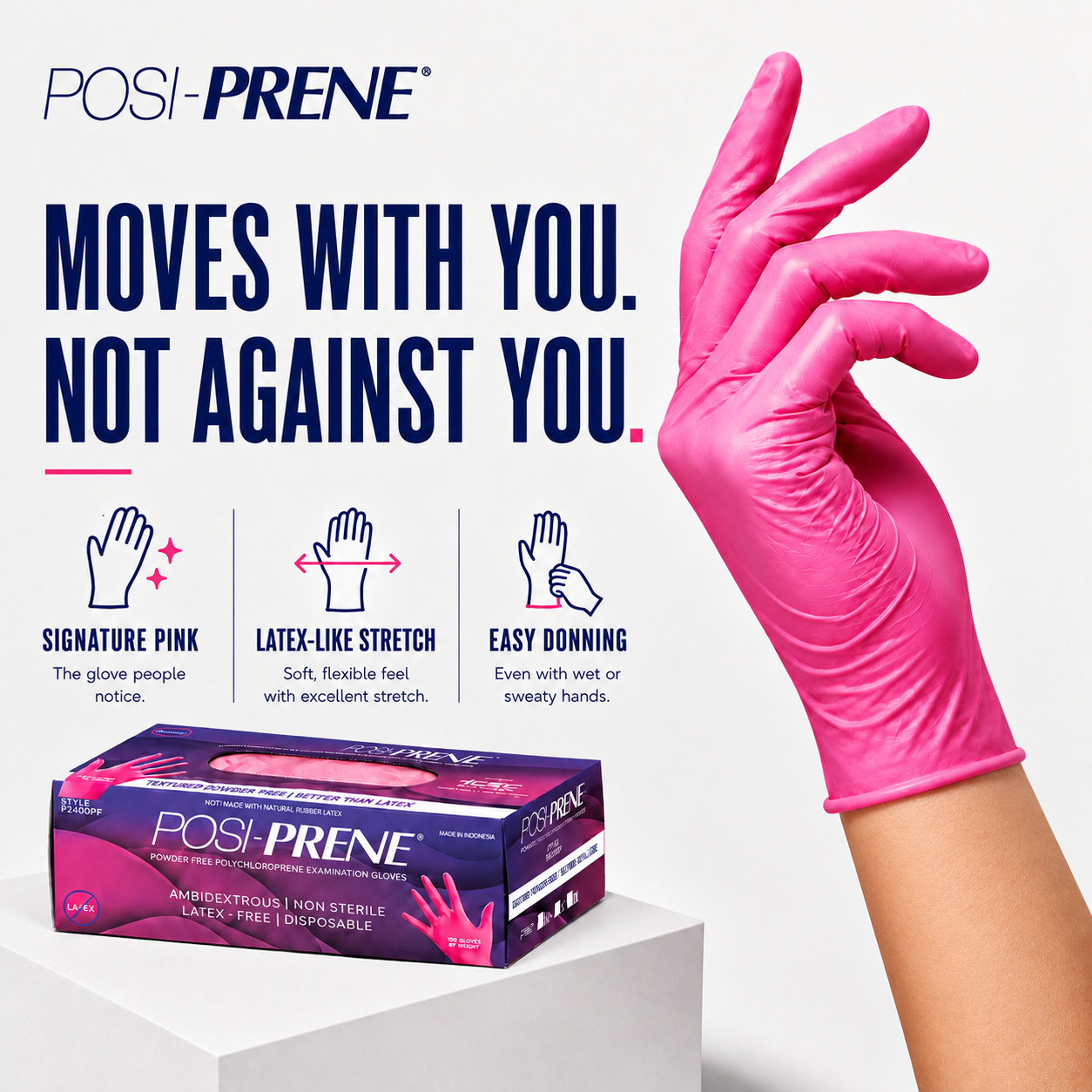 Posi-Prene® Pink Perfection: Powder/Latex-Free Polychloroprene Exam Gloves, 100 per box
