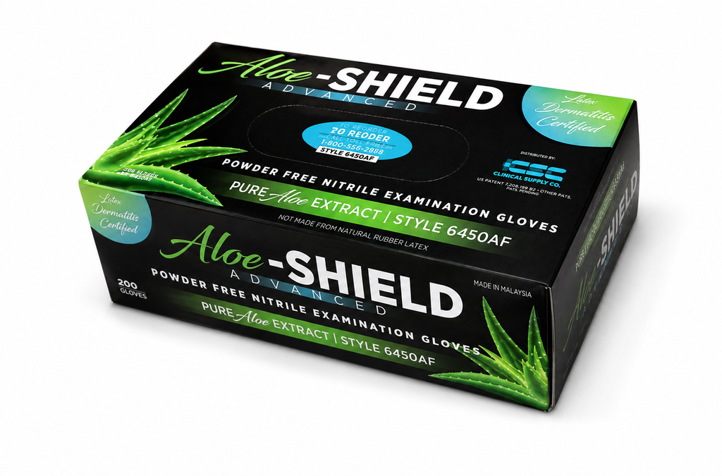 Aloe-SHIELD Advanced® Low Dermatitis: Aloe-Infused Green Nitrile Exam Gloves, 200 per box