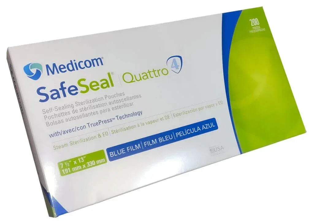 Medicom SafeSeal Quattro Premium Sterilization pouches, 200 Pouches Per Box