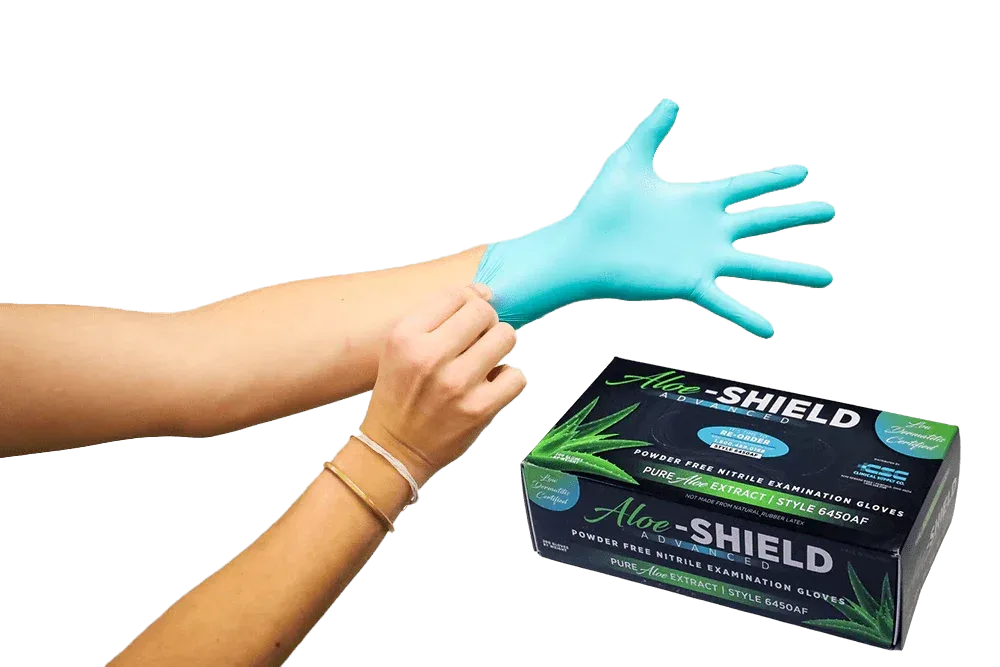 Aloe-SHIELD Advanced® Comfort: Aloe-Infused Green Nitrile Exam Gloves, 200 per box