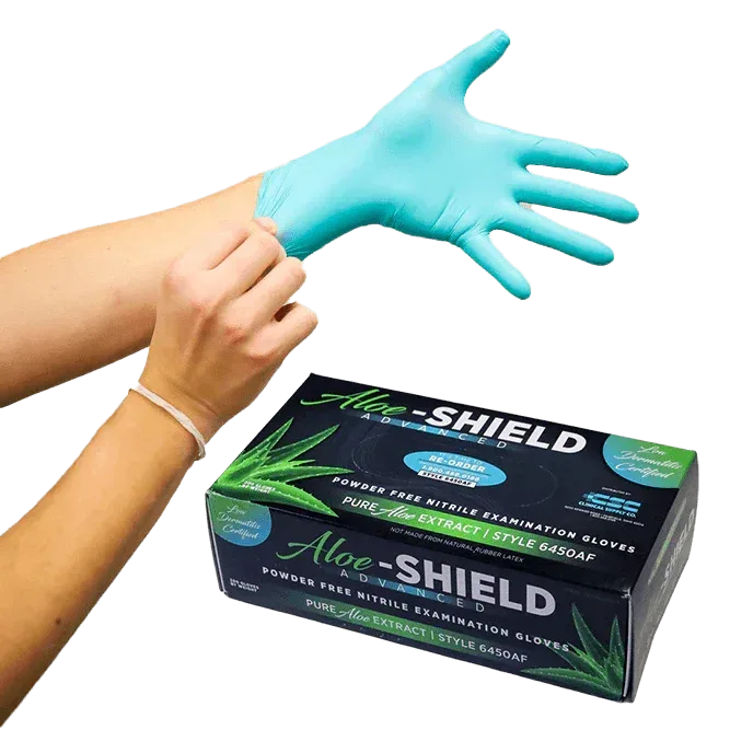 Aloe-SHIELD Advanced® Comfort: Aloe-Infused Green Nitrile Exam Gloves, 200 per box