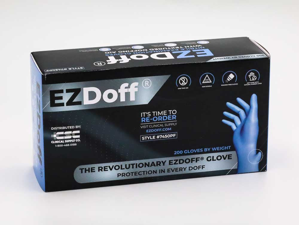 EZDoff Blue Nitrile Exam Gloves with Textured Doffing Aid, 200 per box