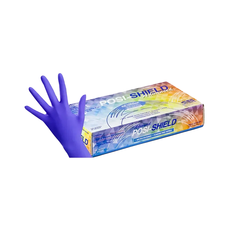 Posi-Shield Advanced™ Low Dermatitis Nitrile: Violet Blue Exam Gloves for Sensitive Skin, 100 per box - Clinical Supply Company