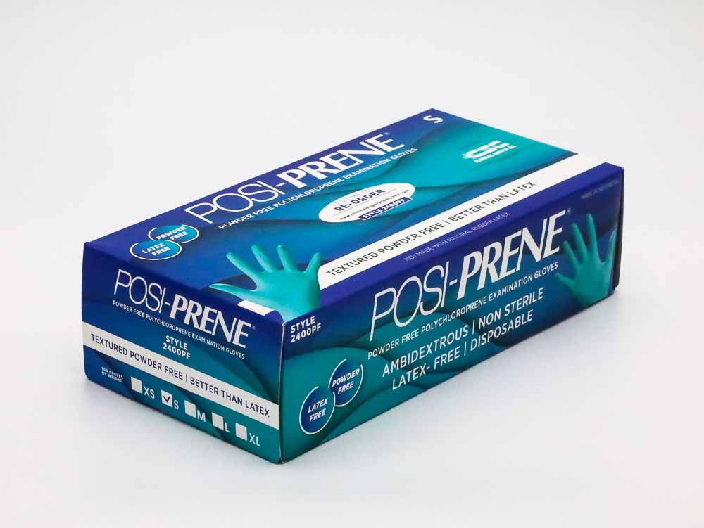 Posi-Prene® Vibrant Green: Powder/Latex-Free Polychloroprene Exam Gloves, 100 per box