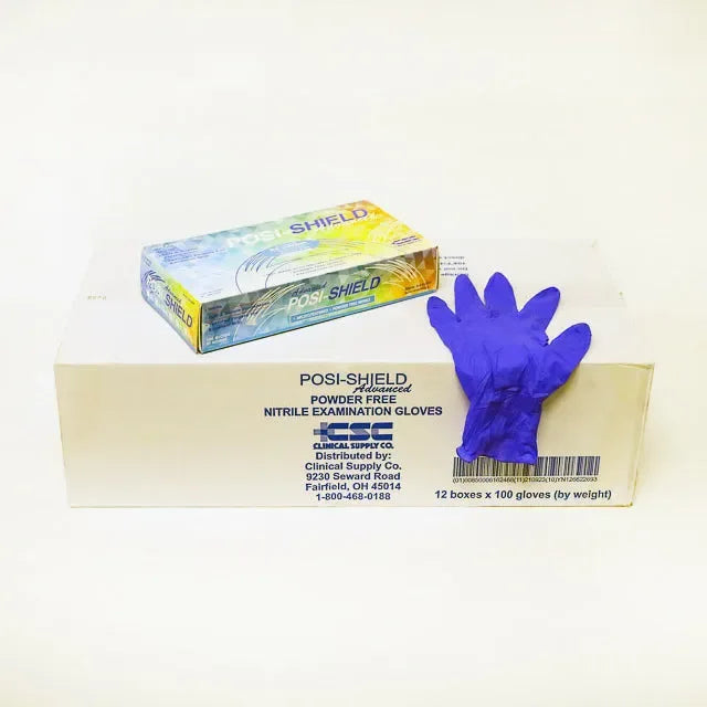 Posi-Shield Advanced™ Low Dermatitis Nitrile: Violet Blue Exam Gloves for Sensitive Skin, 100 per box - Clinical Supply Company