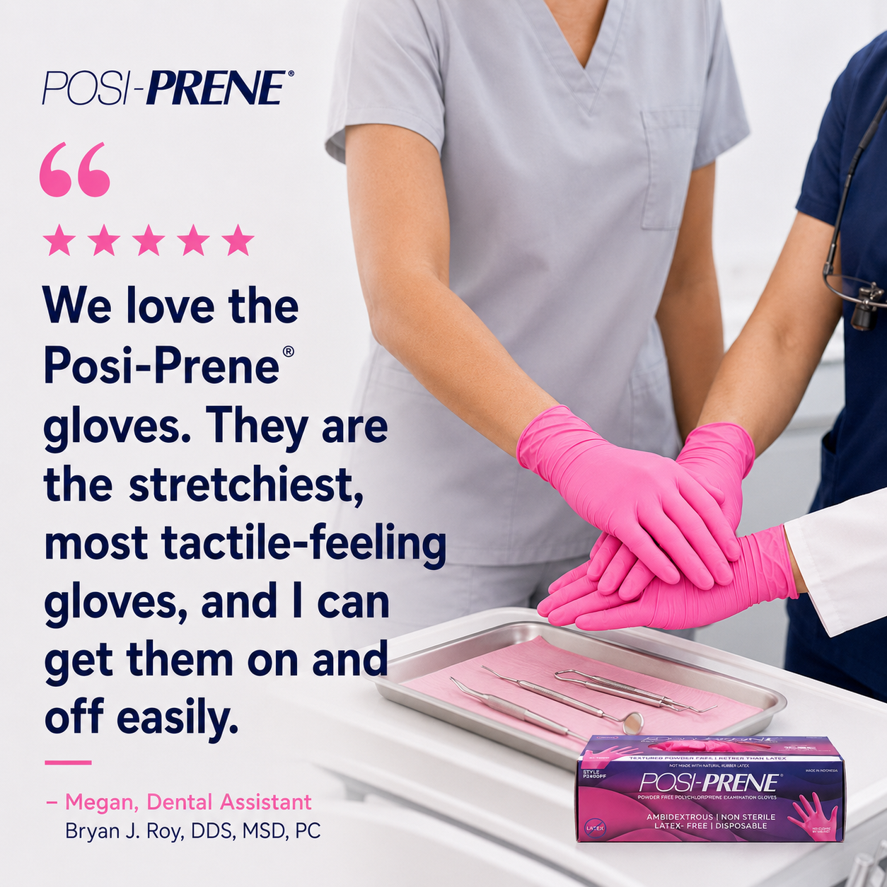 Posi-Prene® Pink Perfection: Powder/Latex-Free Polychloroprene Exam Gloves, 100 per box
