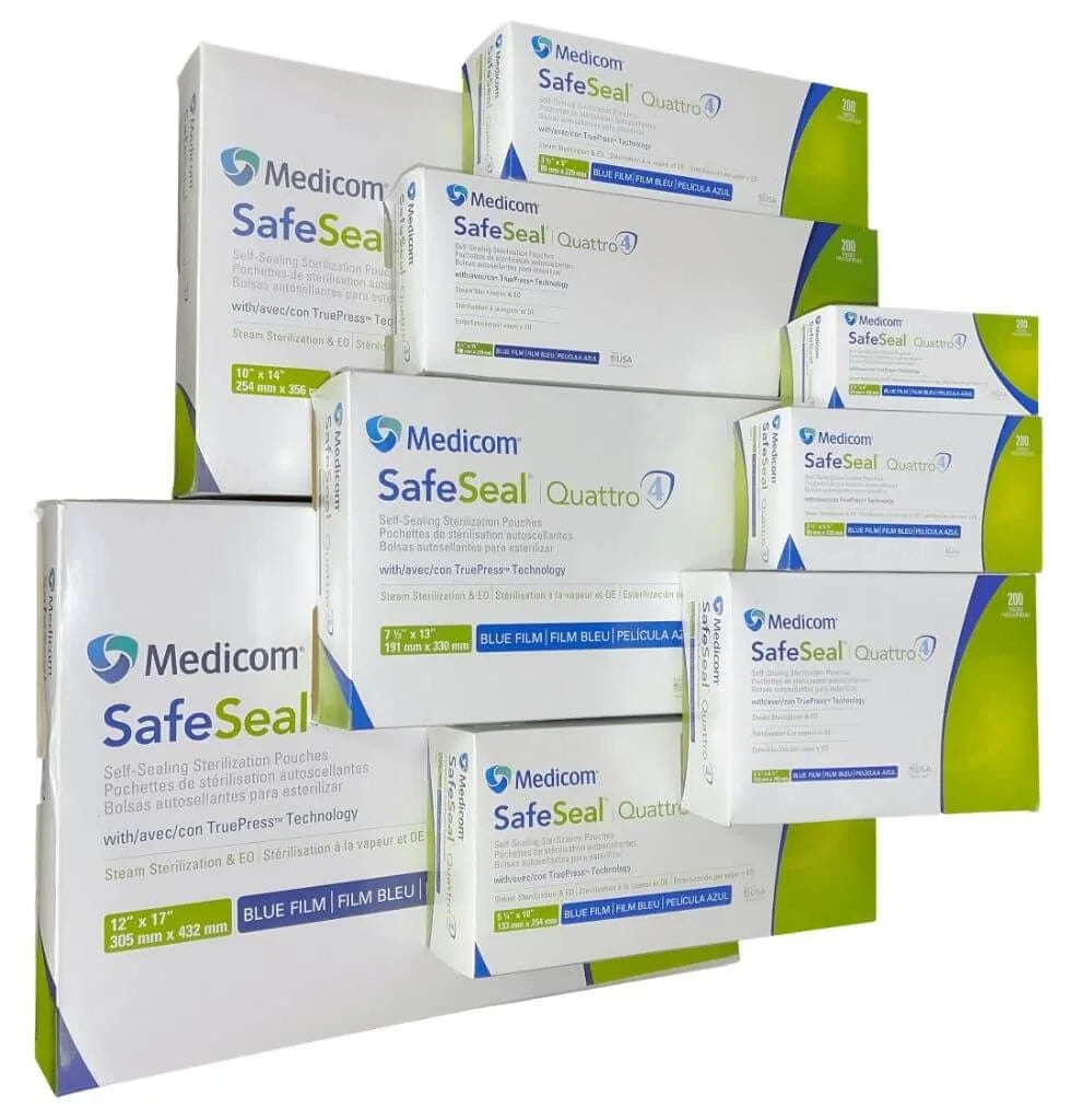 Medicom SafeSeal Quattro Premium Sterilization pouches, 200 Pouches Per Box
