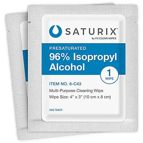 Alcohol wipes, saturix by FG clean wipes, 8" x  6", 96% IPA, sigle-use, sachet packs