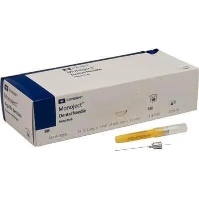 Monoject Needles #401 Metal Hub, 27ga, Long Yellow, 100 per box