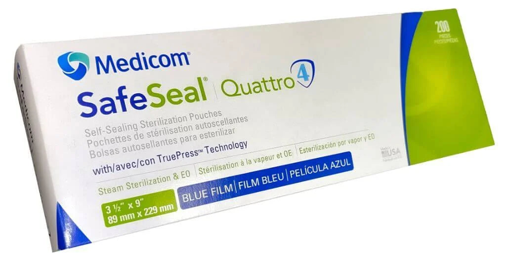Medicom SafeSeal Quattro Premium Sterilization pouches, 200 Pouches Per Box