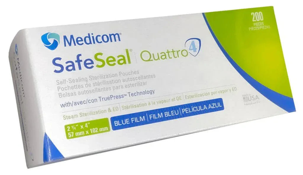 Medicom SafeSeal Quattro Premium Sterilization pouches, 200 Pouches Per Box