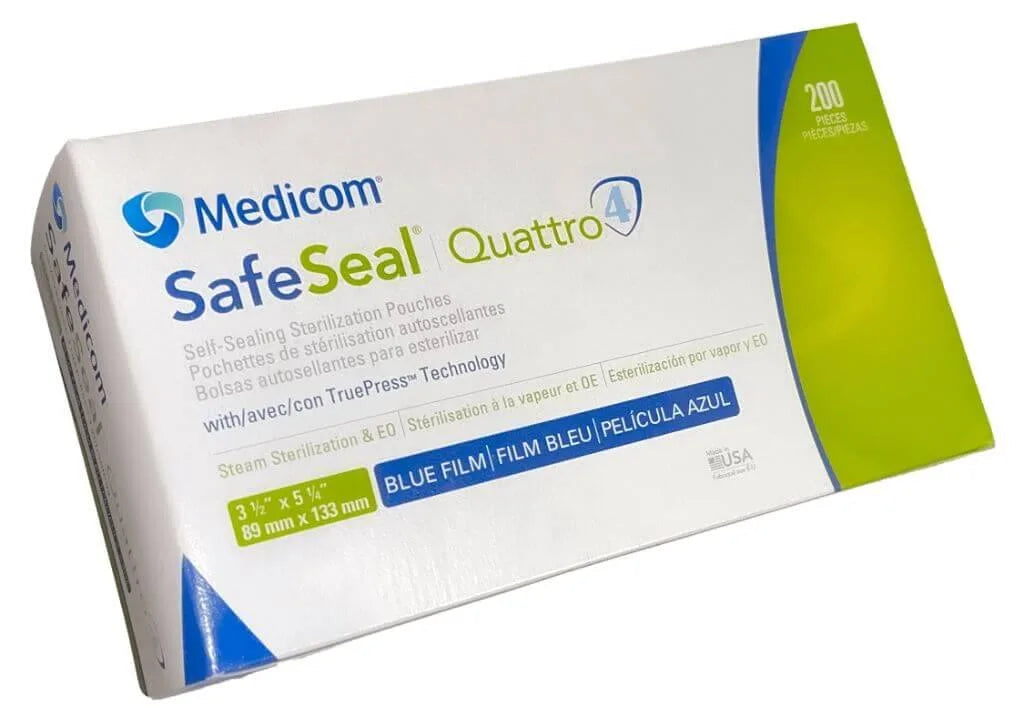 Medicom SafeSeal Quattro Premium Sterilization pouches, 200 Pouches Per Box
