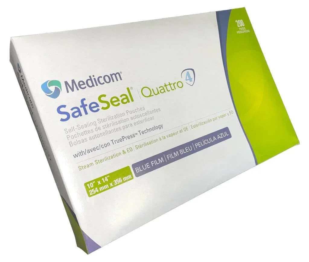 Medicom SafeSeal Quattro Premium Sterilization pouches, 200 Pouches Per Box