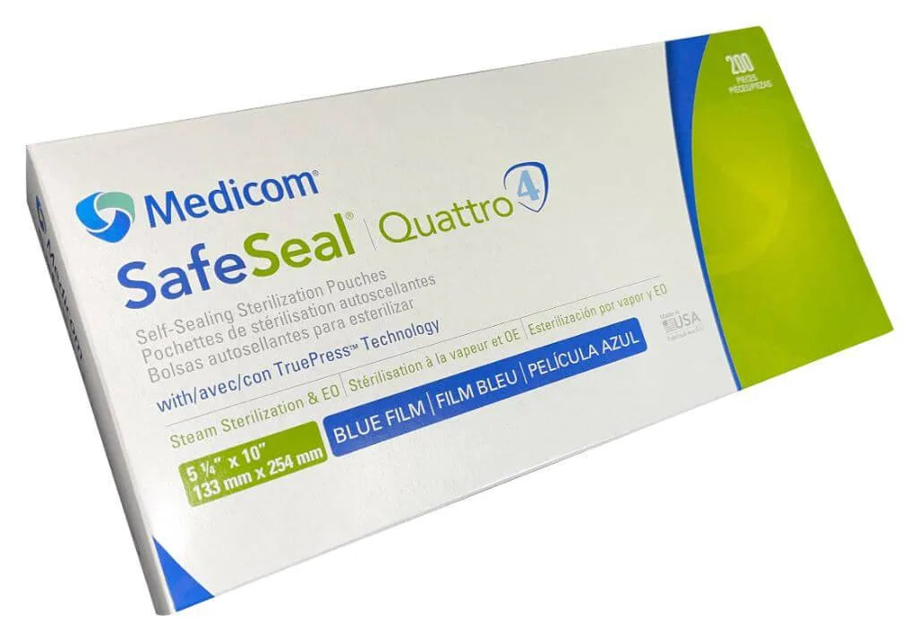 Medicom SafeSeal Quattro Premium Sterilization pouches, 200 Pouches Per Box